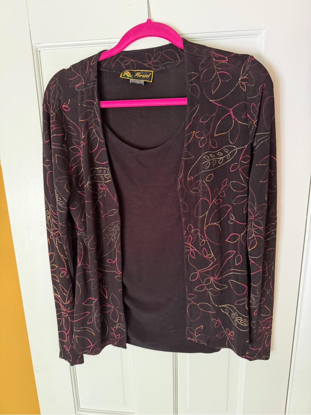 Mirasol Black Floral Print Open Front Cardigan Lightweight Women’s Top